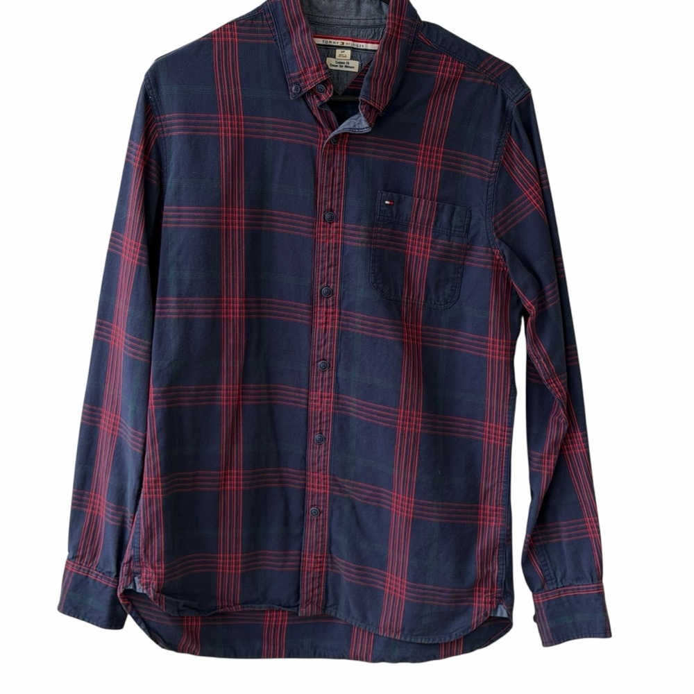 Tommy‎ Hilfiger Men's Long Sleeve Plaid Blue and Red Checkered Shirt Size S